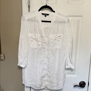 Nicole Miller White 100% Linen Blouse Size XL